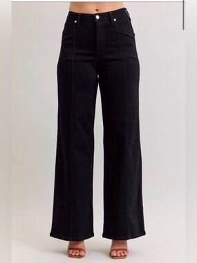 NWT Judy Blue High Waisted Retro Wide Leg Black Denim Jeans Sz 7/28